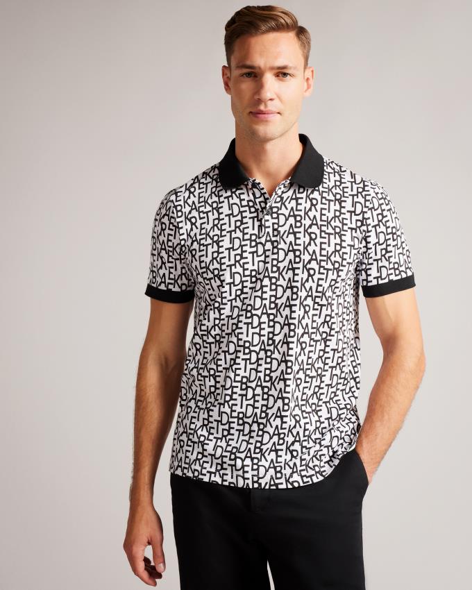 Polo Ted Baker Short Sleeve Regular Fit Branded Print Blanche Homme | IRK-04816668